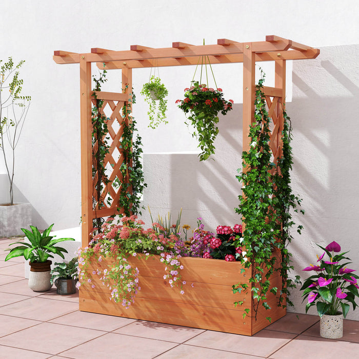 Costway 1 Pcs Lit De Jardin En Bois Eleve Avec Trellis Et Toit Suspendu Drainage Eleve Planter Boite