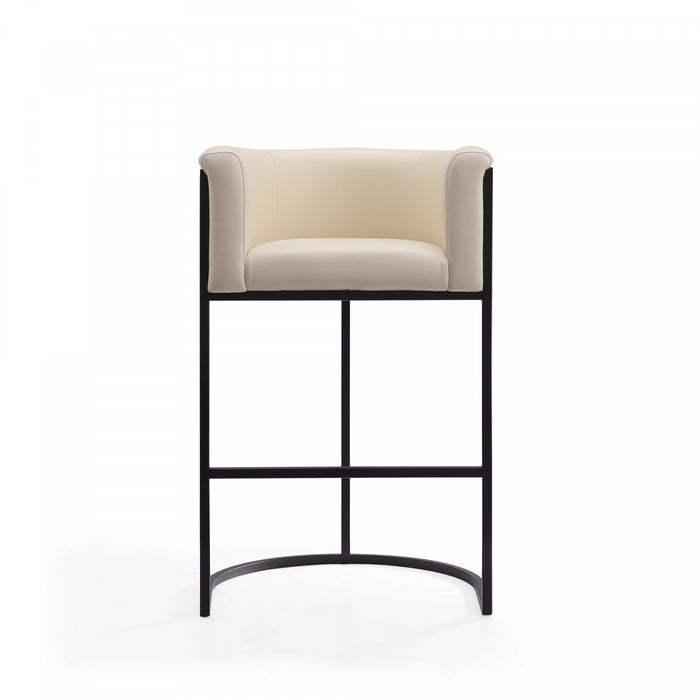 Tabouret de bar rembourre en metal style cosmopolite mi-siecle moderne, creme - Lot de 2