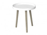 Table de bout avec base en pin - forme ronde blanche