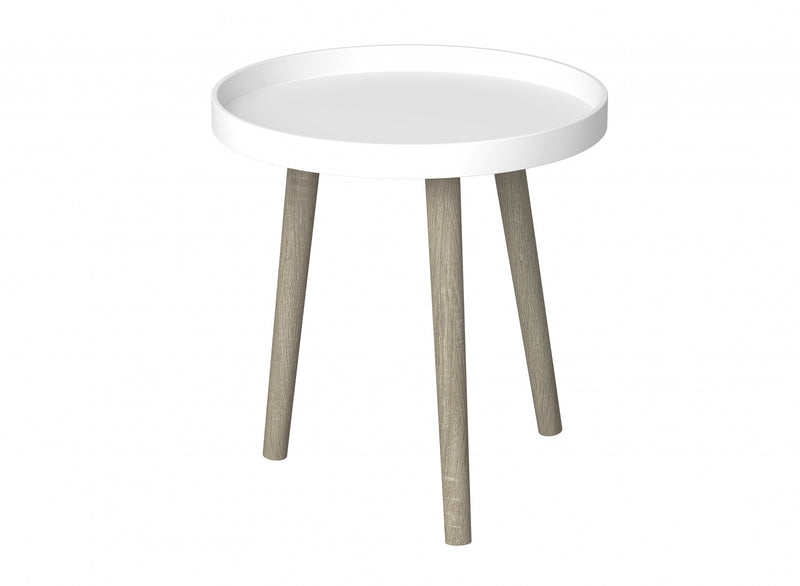 Table de bout avec base en pin - forme ronde blanche 