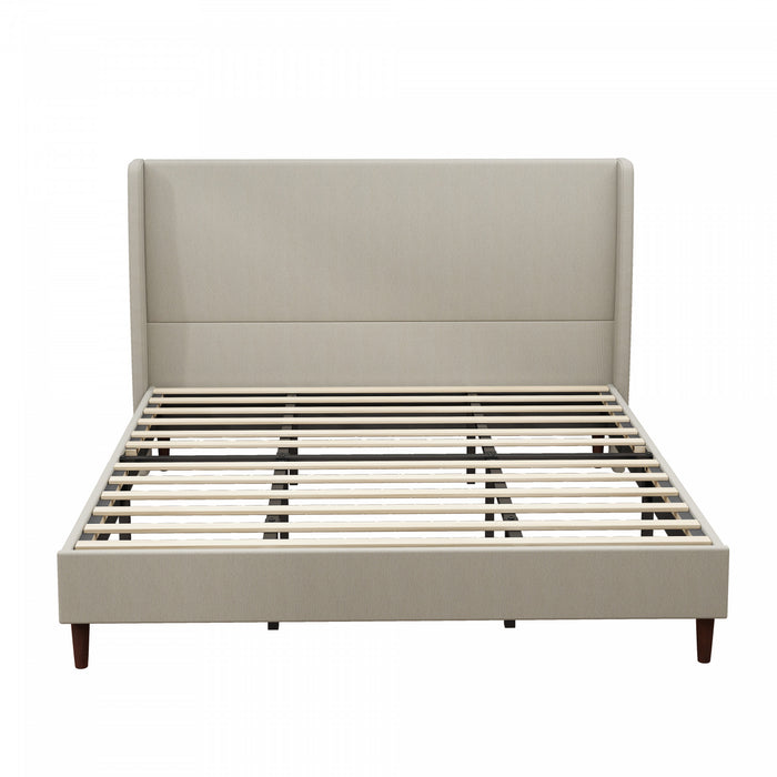 Cadre de lit King Harper rembourre avec tete de lit haute, en tissu lin, beige