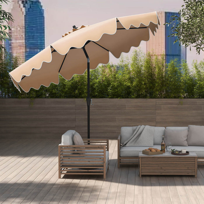 Costway Parasol de patio de 9 pieds a 2 niveaux, parasol de table de marche avec toile protectrice solaire marron