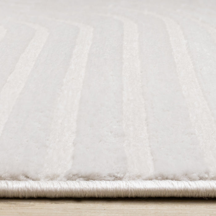 Carpette Leonardo blanche et grise à motif de rayures modernes - 5 pi 3 po x 7 pi 7 po