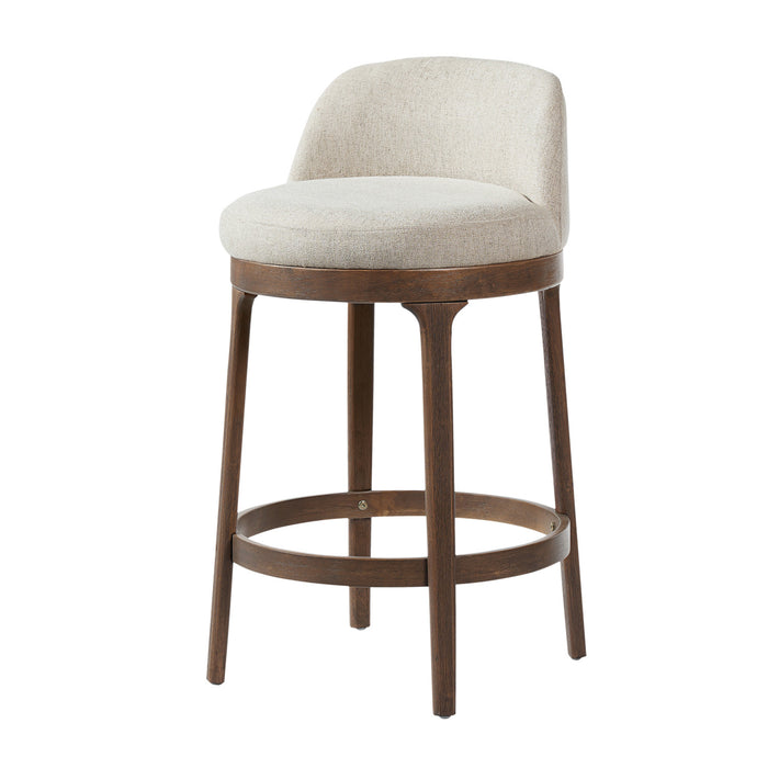 Amelia – Lot de 2 tabourets de bar de hauteur comptoir ergonomiques en bois d’hevea avec revetement en tissu, finition noyer