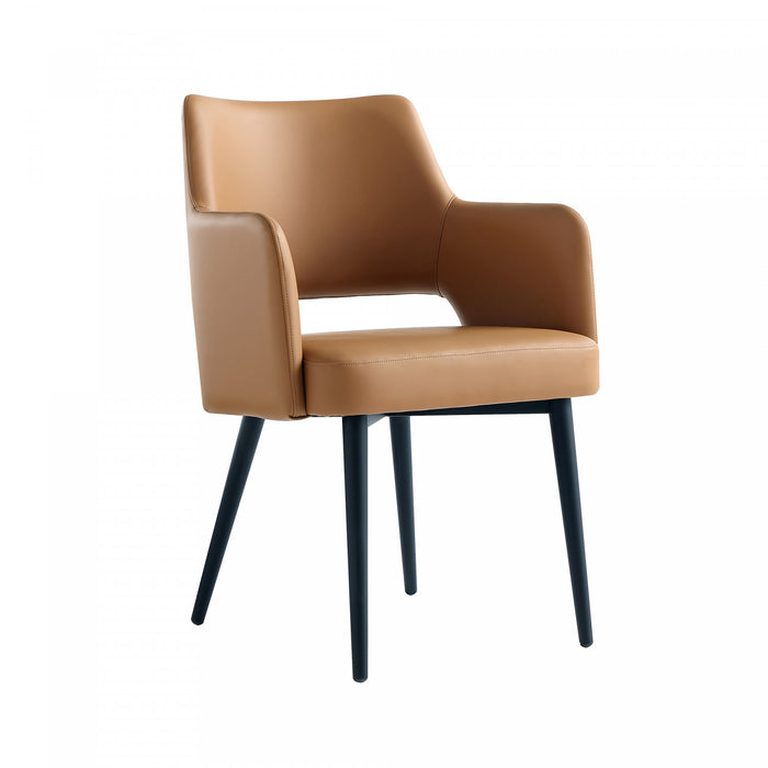 Fauteuil moderne Tremont en cuir vegetalien avec accoudoirs en metal, couleur Saddle - Lot de 2