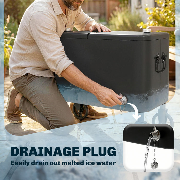 Outsunny Glaciere de Patio Exterieure, Chariot a Glace sur Roulettes, Noir