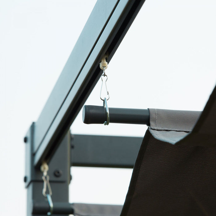 Outsunny 10x7 Pi Cadre En Metal Pergola Gazebo Avec Auvent Retractable Patio Exterieur Abri Soleil Jardin Raisin Tente Resistant A L'eau, Ombre De Jardin, Gris