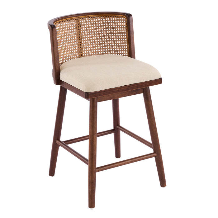 Talia – Lot de 4 tabourets de bar de hauteur comptoir en bois avec dossier en rotin, finition noyer