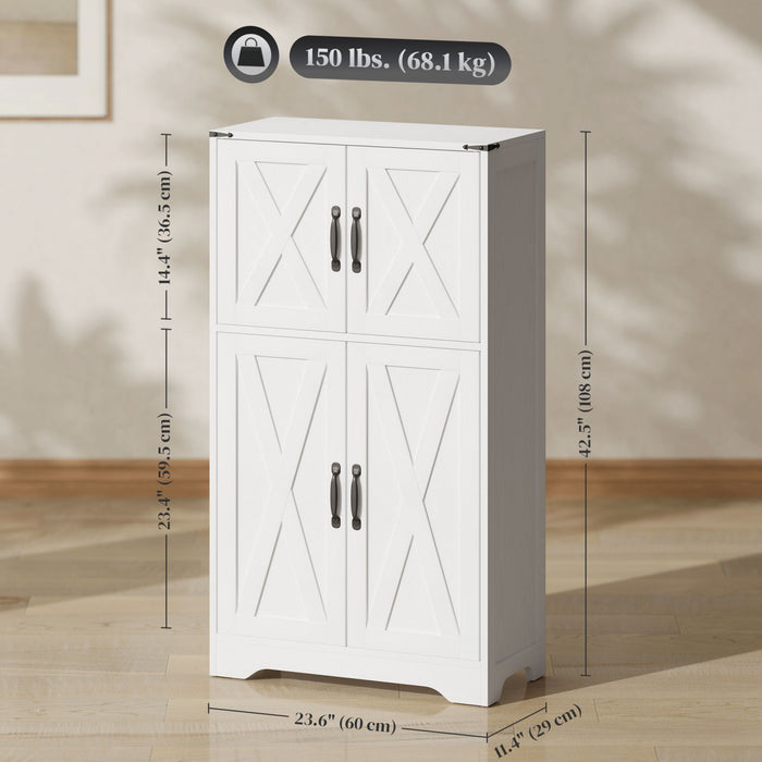HOMCOM Armoire de garde-manger de cuisine avec portes de grange, Blanc