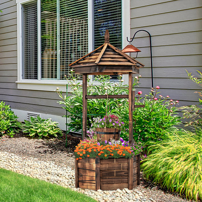 Costway En Bois Souhaitant Bien Seau Hexagonal Plantes De Fleurs Planteur Patio Jardin Decor