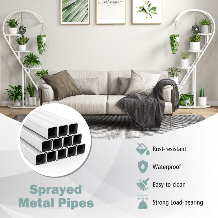 Costway 5 Etagere En Forme De Cœur Avec Crochet Suspendu Pour Plusieurs Plantes Blanc