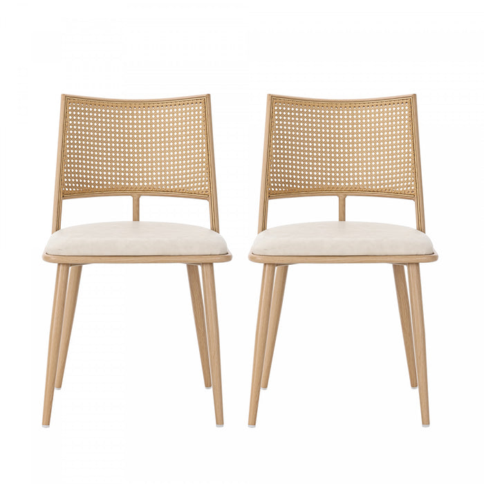 Chaises de salle a manger modernes Oliver avec assise rembourree en PU et dossier en rotin PE, lot de 6, beige