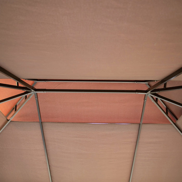 Outsunny 10 X 13pi Cadre En Aluminium Gazebo Canopee Abri De Jardin A Deux Niveaux Avec Filet Et Rideaux, Cafe