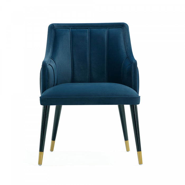 Fauteuil moderne Eda en bois avec accoudoirs, bleu minuit