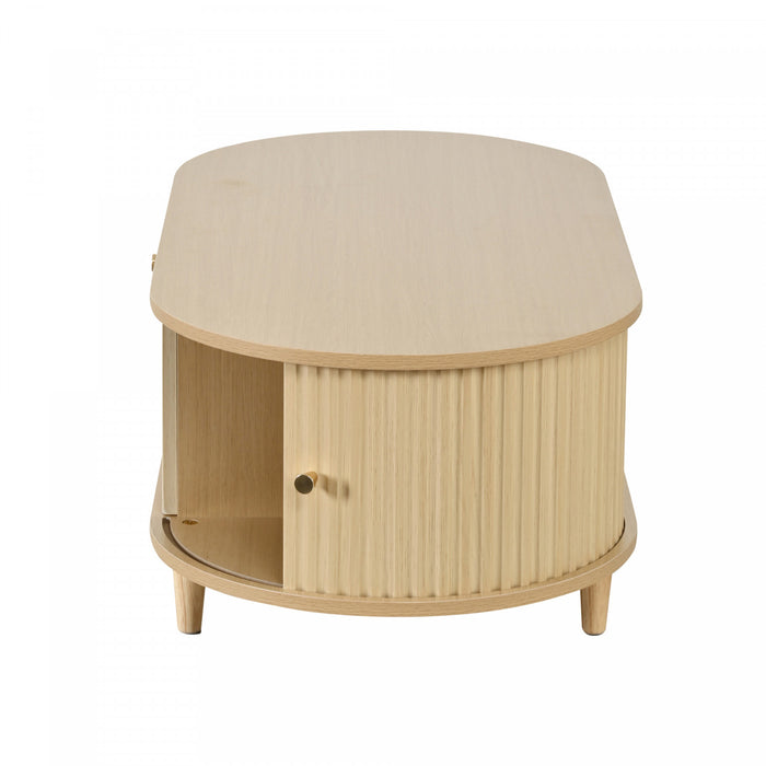 Grain Table Basse Noyer 39.3 po avec Porte Enroulable et Tiroir Acrylique, Noyer Naturel