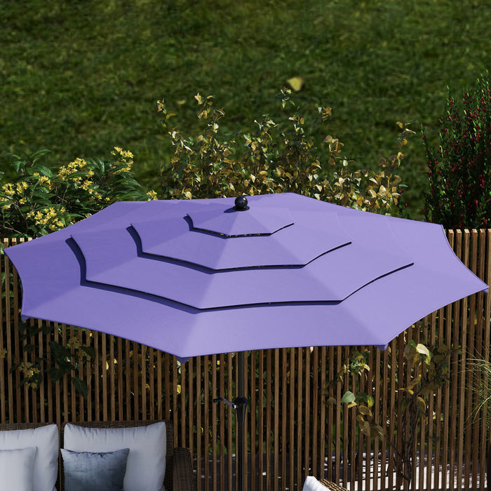 Outsunny Parasol De Terrasse A 4 Niveaux Avec Manivelle, 10,7 Pi, Violet