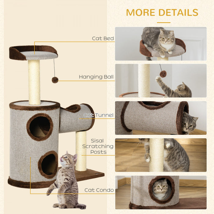 Pawhut Arbre A Chat D'interieur, Centre D'activites D'escalade, Meubles Pour Chaton Avec Maison Pour Chat, Lit, Griffoir, Jouet Suspendu, Marron