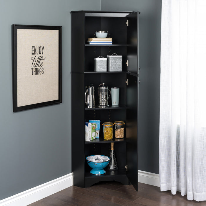 Armoire de rangement haute en coin Elite à 2 portes - noire