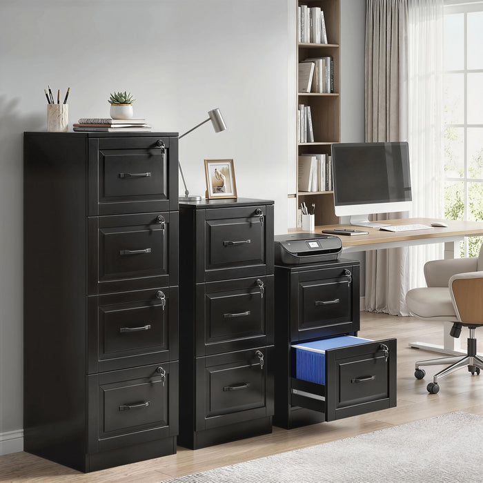 HOMCOM Armoire de Classement Verticale, 4 Tiroirs avec Serrure, Noir