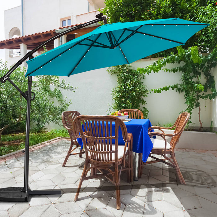Costway Parasol deporte de patio de 10 pieds, alimente par energie solaire, LED, rotation a 360 degres, aluminium, turquoise