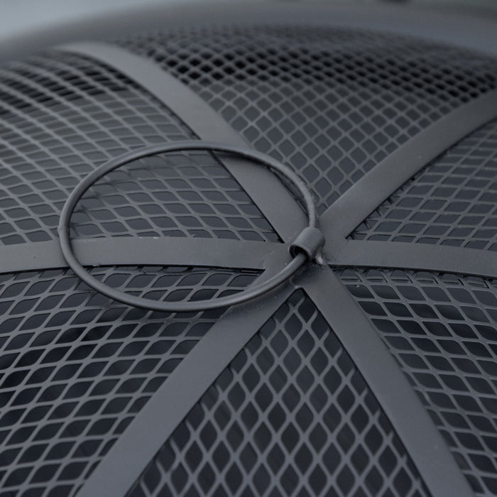 Outsunny Brasero Cheminee Foyer Exterieur Jardin Terrasse Patio Avec Couvercle Pare-etincelles Tisonnier Etagere Et Grille A Charbon Inclus Noir