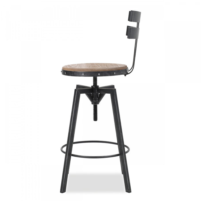 Tabouret De Bar Denise Avec Siège En Bois Pivotant Et Réglable, Structure Métallique - Noir Antique