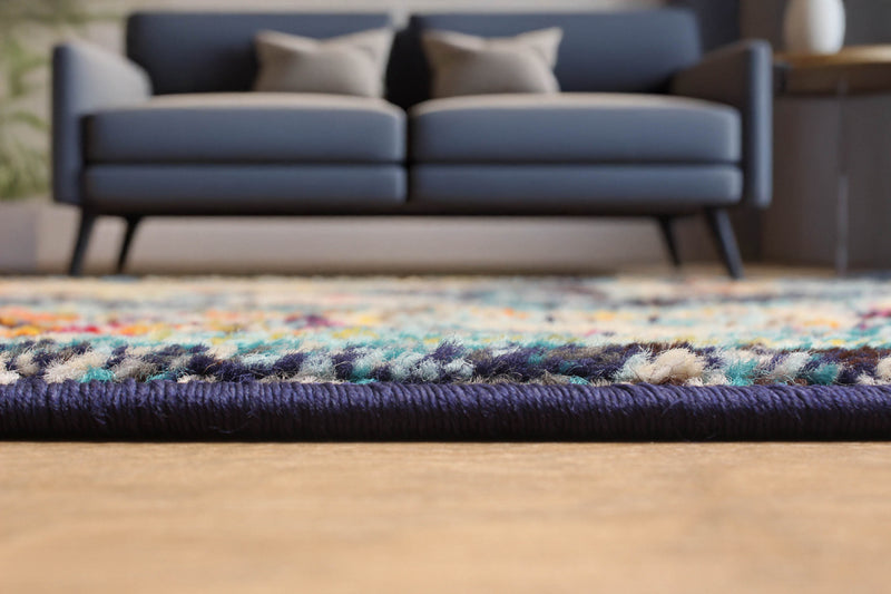 Tapis de Couloir Traditionnel Lotus 2'8\" x 8'2\" en Bleu marin