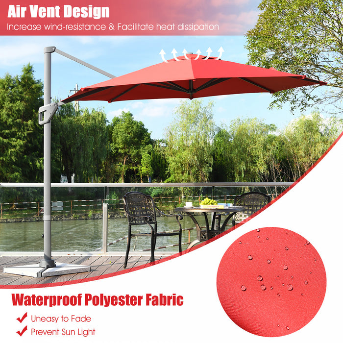Costway Parasol deporte 11ft pour terrasse a rotation cantilever, aluminium, inclinable, base croisee, vin