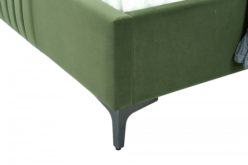 Lit jumeau Promenade style milieu du siecle moderne en velours capitonne vert mousse