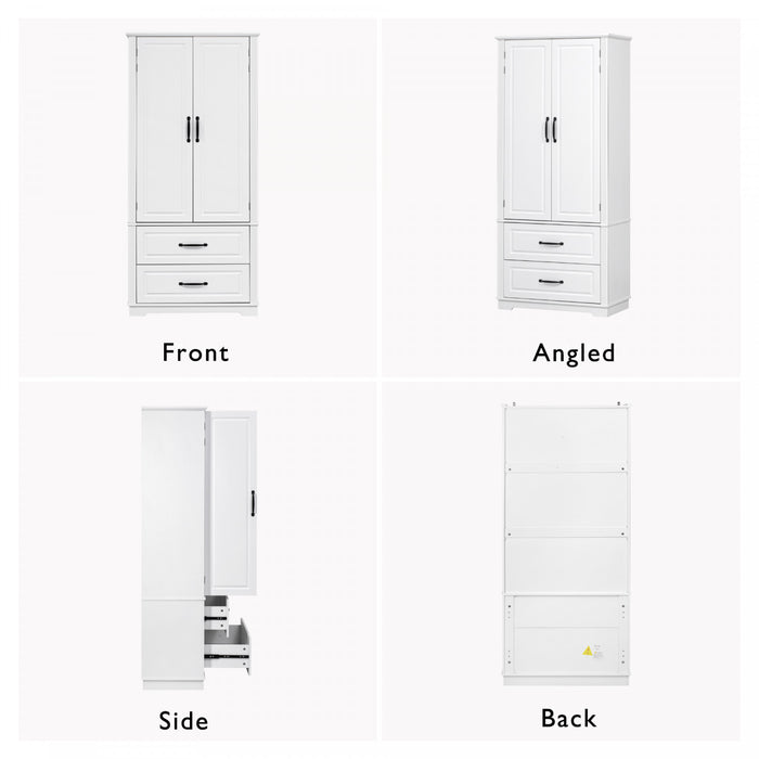Armoire De Rangement Angela 71\" Avec Etageres Reglables Et 2 Tiroirs - Blanche