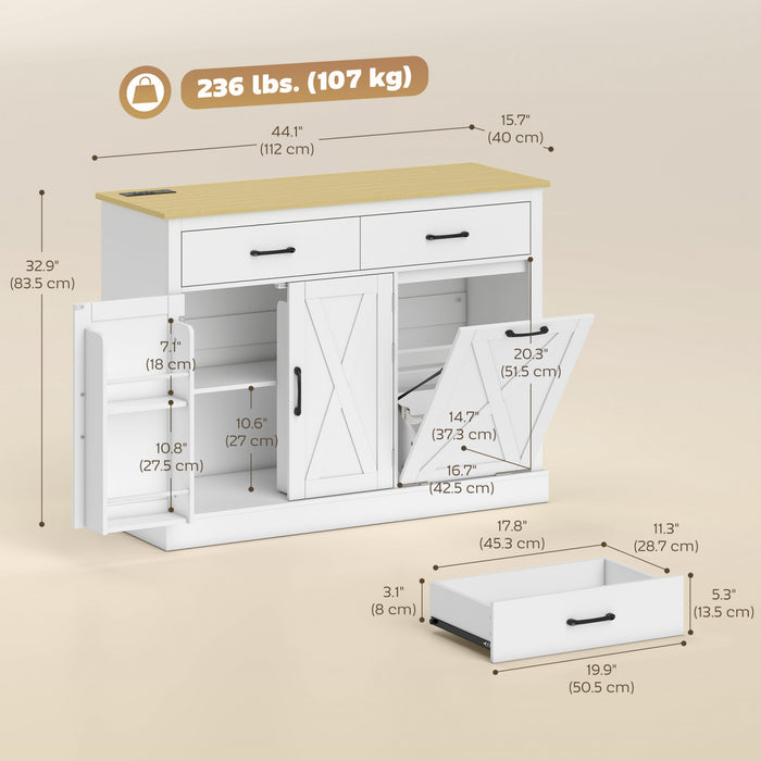 HOMCOM Meuble Poubelle Basculant avec Station de Charge, Ilot de Cuisine