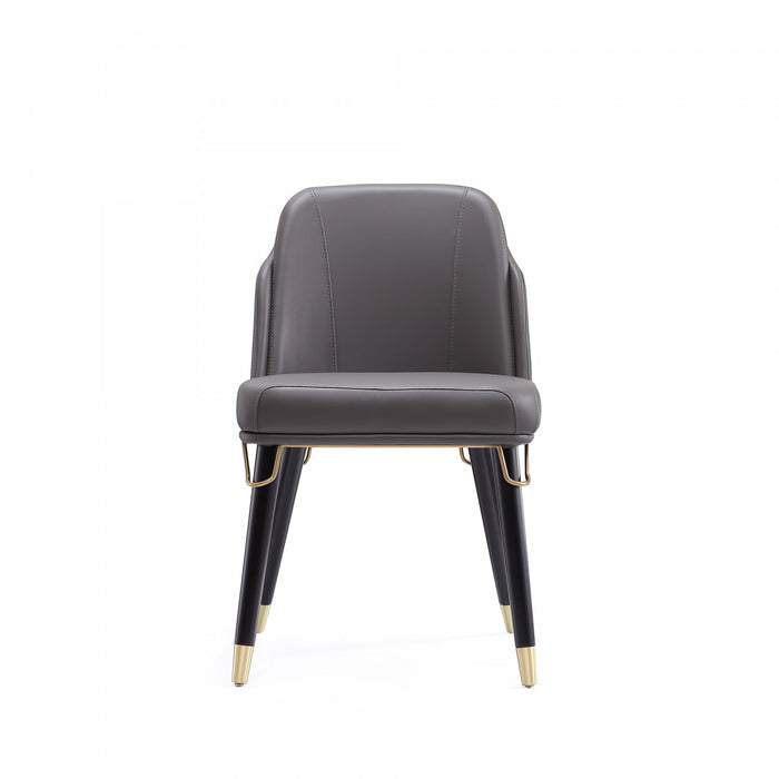 Chaise de salle a manger moderne Estelle en cuir vegetalien et bois, graphite - Lot de 2