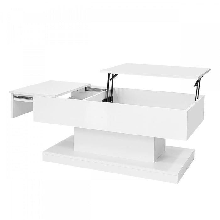 Logan table basse relevable – table avec eclairage LED et plateau extensible, blanc