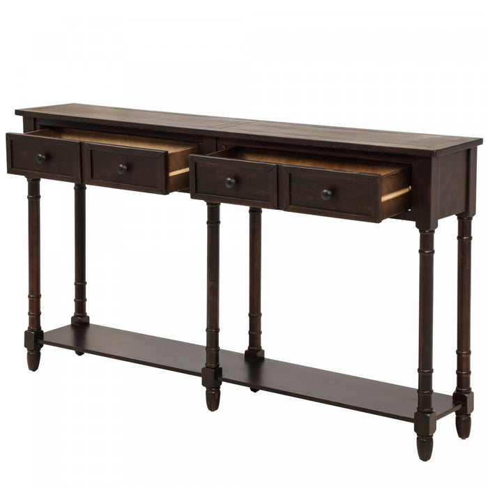 Table Console Phyllis En Bois Massif Avec Tiroirs Et Etagere Inferieure - Espresso