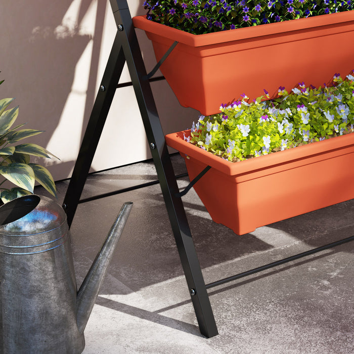 Outsunny Lit de jardin sureleve a 5 niveaux avec trous d'ecoulement, rouge