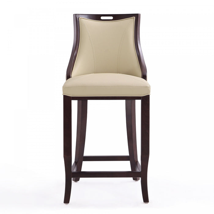Tabouret de bar en bois traditionnel Emperor avec assise rembourree creme - Lot de 3