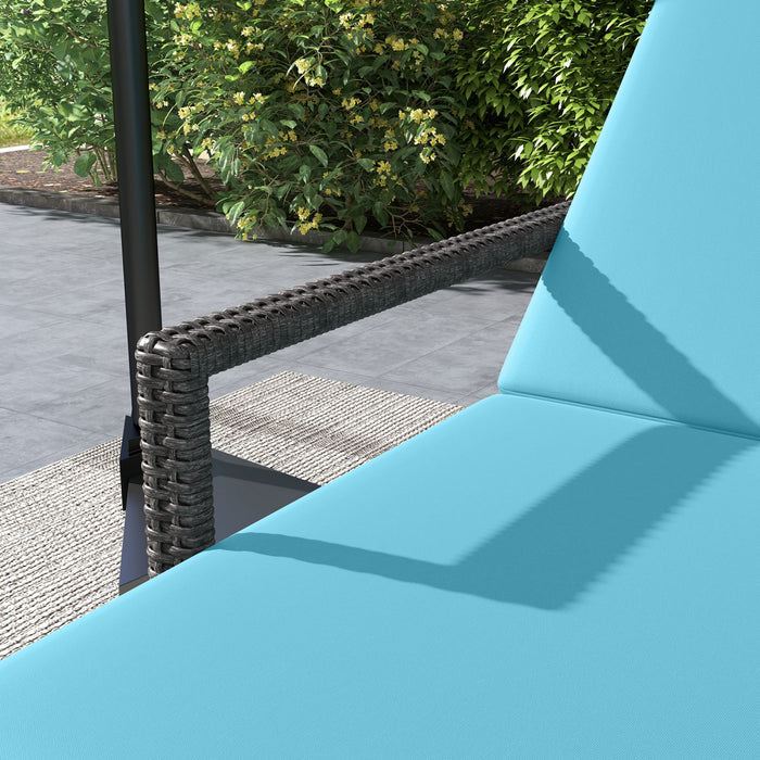 Outsunny 2 Pieces Chaises Longues De Patio En Osier Avec Roulettes, Bleu