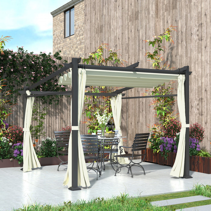Outsunny Pergola Metallique Avec Toit Coulissant, Auvent De Pergola, Beige