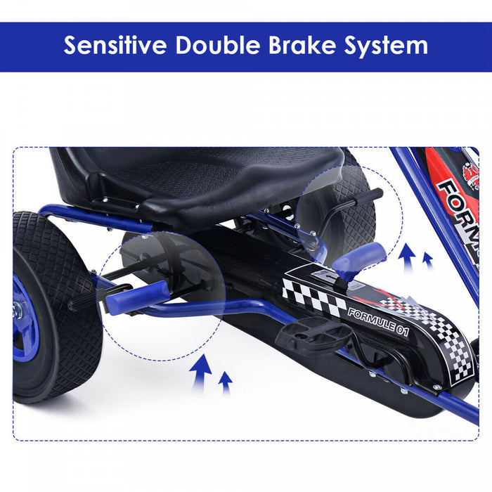Costway Kart A Pedales Pour Enfant Karting Enfant Velo Et Vehicule D’enfants A L'exterieur Jouet Avec Siege Ajustable 4 Roules Bleu