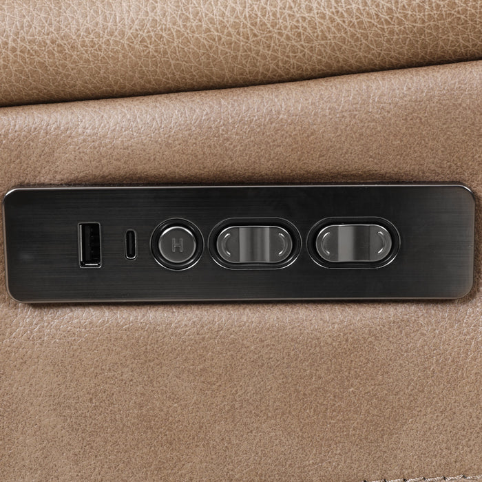 Sofa inclinable electrique Marlow de 84 po en cuir assorti avec USB/USB-C - Taupe