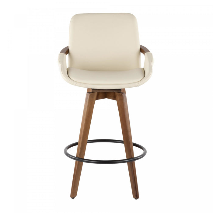 Tabouret moderne du milieu du 20e siècle Cosmo de hauteur comptoir en similicuir - noyer et crème