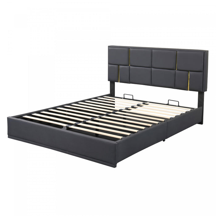 Lit Plateforme Joyce Tapisse Avec Rangement Hydraulique Et Cadre En Velours, Taille Queen, Noir