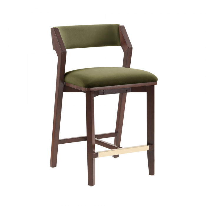 Tabouret de comptoir moderne en bois Patricia avec assise rembourree, vert tortue - Lot de 2