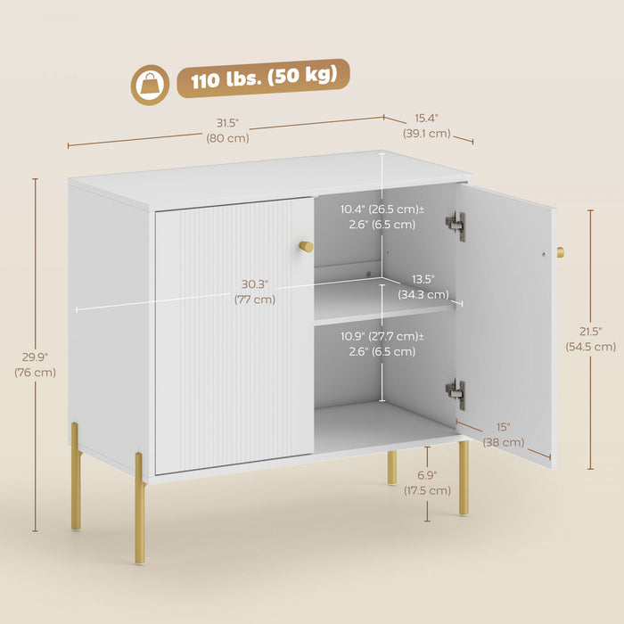 HOMCOM Buffet avec Portes Cannelees, Buffet Moderne de 32\", Blanc