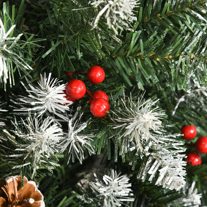 Homcom Sapin De Noel Floque Avec Baies Rouges, Pommes De Pin, Vert