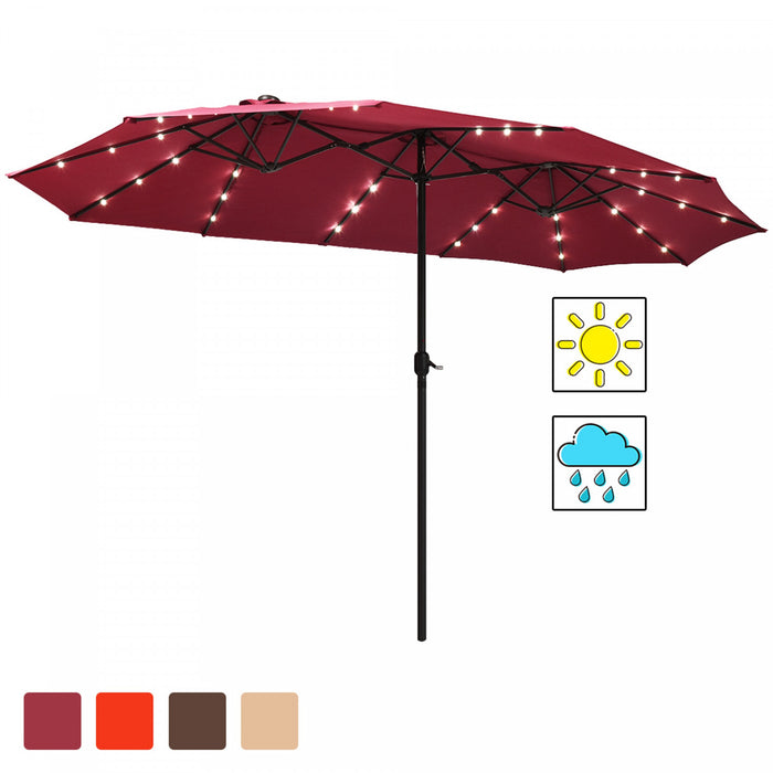 Costway Parasol de marche double-face solaire LED 15Ft Patio avec manivelle Bourgogne
