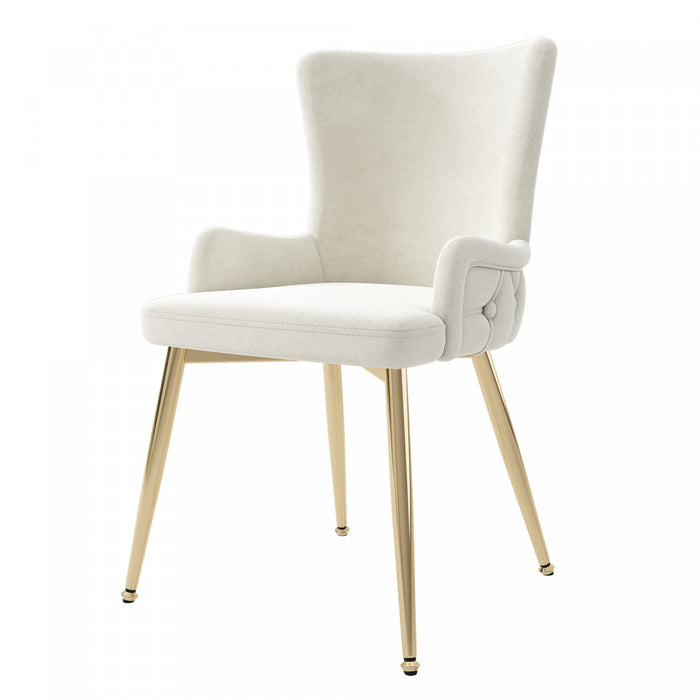 Chaises de salle a manger Luna en velours avec revetement capitonne et pieds metalliques dores, lot de 2, beige