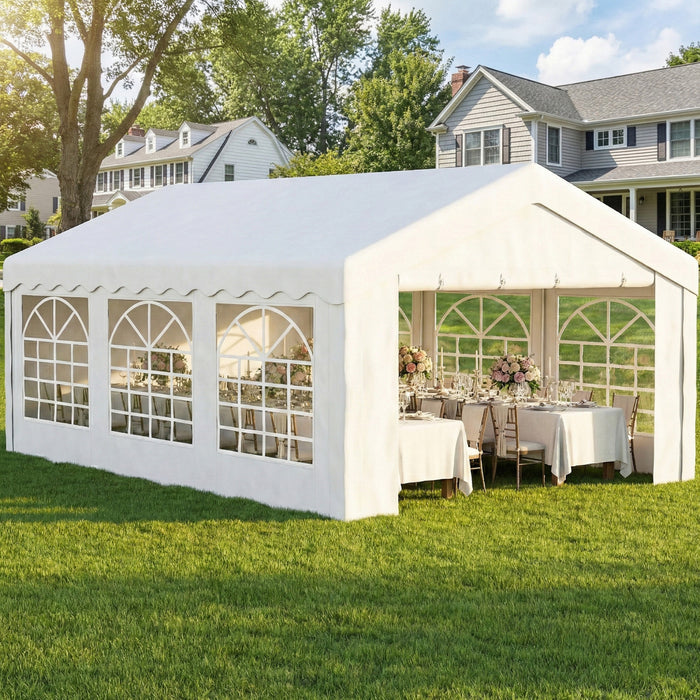 Outsunny 6 m x 4 m Tente de reception robuste, Auvent de garage, blanc\n