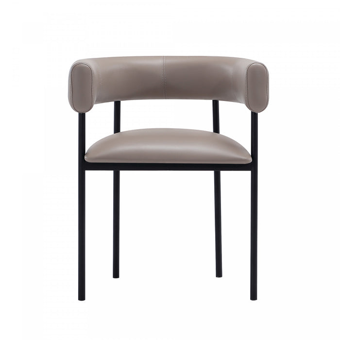 Chaise de salle a manger contemporaine Onda en cuir vegetalien et metal, coloris taupe