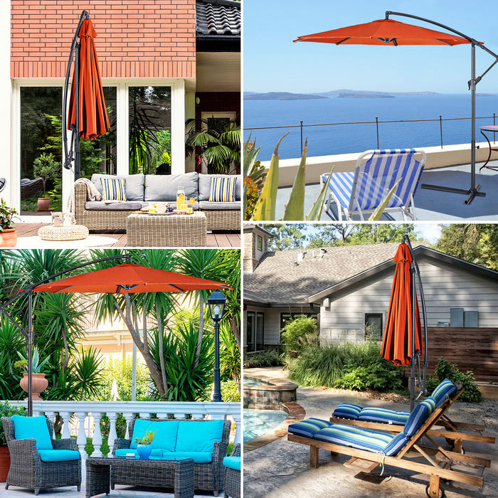 Costway Parasol suspendu 10' FT pour patio, ombre solaire decalee exterieur Marche base Croix Orange